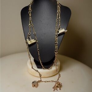Vintage Monet 56” Gold Twist Chain Necklace w/ Paris Charms